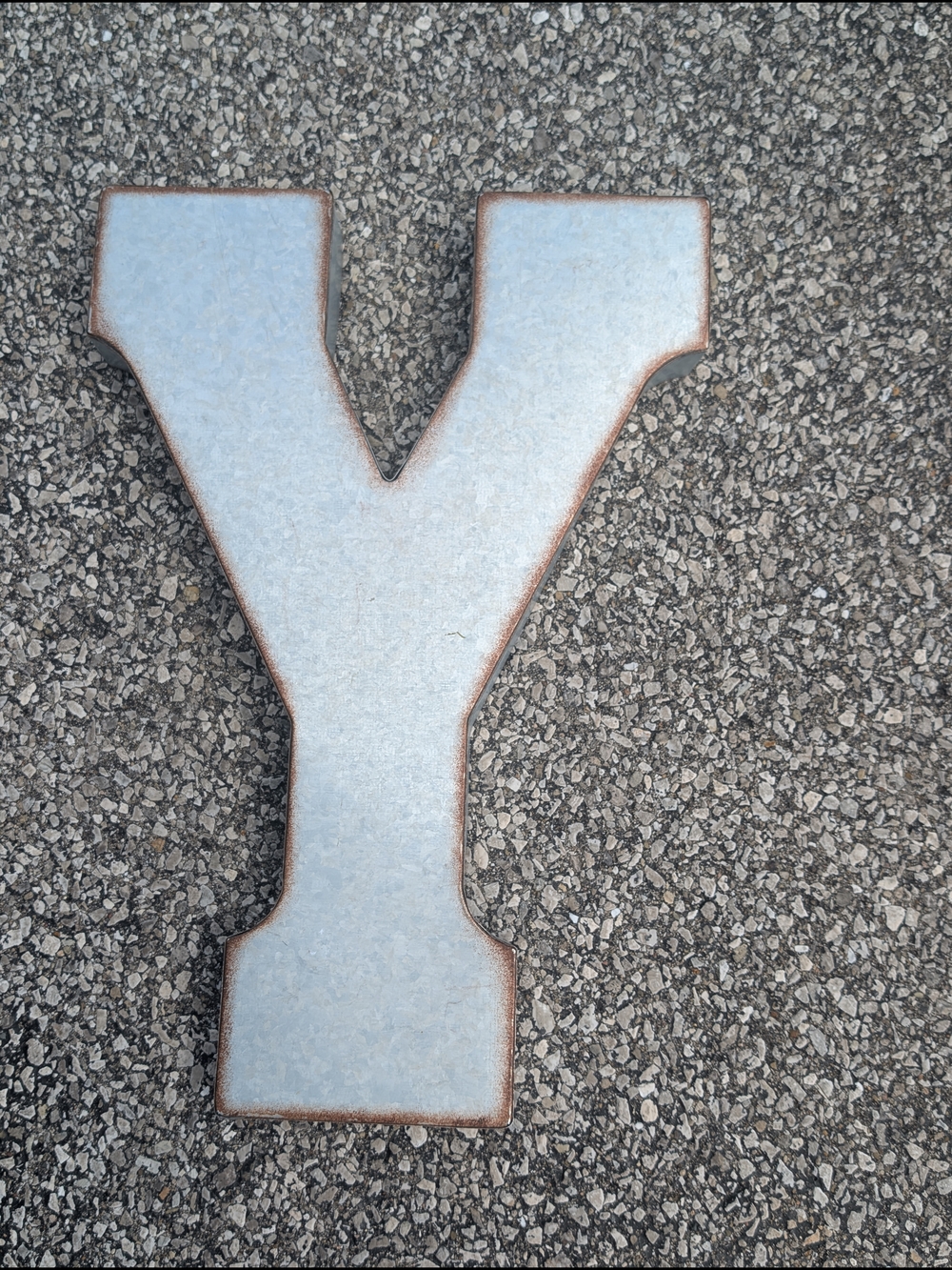 Huge Hanging Galvanized Metal Letter‎ Y Sign Silver Finish Rustic Industrial 22"
